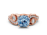 Rose gold Fancy Blue Cushion Cut Diamond Solitaire Ring with Milgrain Pavé Band and Four-Prong Setting_223