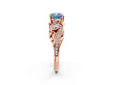 Rose gold Fancy Blue Cushion Cut Diamond Solitaire Ring with Milgrain Pavé Band and Four-Prong Setting_225