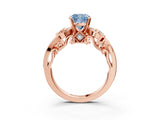 Rose gold Fancy Blue Cushion Cut Diamond Solitaire Ring with Milgrain Pavé Band and Four-Prong Setting_226