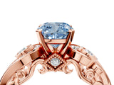 Rose gold Fancy Blue Cushion Cut Diamond Solitaire Ring with Milgrain Pavé Band and Four-Prong Setting_227