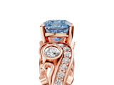 Rose gold Fancy Blue Cushion Cut Diamond Solitaire Ring with Milgrain Pavé Band and Four-Prong Setting_228