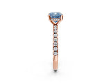 Rose gold Fancy Blue Cushion Cut Diamond Solitaire Ring with Pavé Band and Four-Prong Setting_101