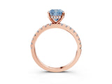 Rose gold Fancy Blue Cushion Cut Diamond Solitaire Ring with Pavé Band and Four-Prong Setting_102