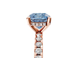 Rose gold Fancy Blue Cushion Cut Diamond Solitaire Ring with Pavé Band and Four-Prong Setting_104