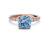 Rose gold Fancy Blue Cushion Cut Diamond Solitaire Ring with Pavé Band and Hidden Halo_25