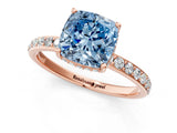 Rose gold Fancy Blue Cushion Cut Diamond Solitaire Ring with Pavé Band and Hidden Halo_26