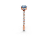 Rose gold Fancy Blue Cushion Cut Diamond Solitaire Ring with Pavé Band and Hidden Halo_27