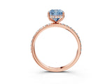 Rose gold Fancy Blue Cushion Cut Diamond Solitaire Ring with Pavé Band and Hidden Halo_28