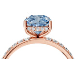 Rose gold Fancy Blue Cushion Cut Diamond Solitaire Ring with Pavé Band and Hidden Halo_29