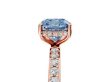 Rose gold Fancy Blue Cushion Cut Diamond Solitaire Ring with Pavé Band and Hidden Halo_30