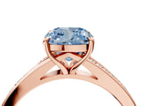 Rose gold Fancy Blue Cushion Cut Diamond Solitaire Ring with Pavé Band and Prong Setting_16