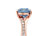 Rose gold Fancy Blue Cushion Cut Diamond Solitaire Ring with Pavé Band and Prong Setting_17