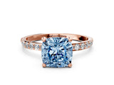 Rose gold Fancy Blue Cushion Cut Diamond Solitaire Ring with Pave Band and Four Prong Setting_88