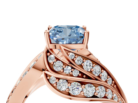 Rose gold Fancy Blue Cushion Cut Diamond Solitaire Ring with Prong Setting and Twisted Pavé Band_4