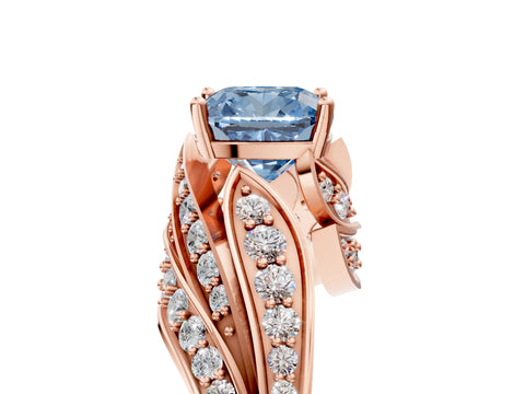 Rose gold Fancy Blue Cushion Cut Diamond Solitaire Ring with Prong Setting and Twisted Pavé Band_5