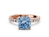 Rose gold Fancy Blue Cushion Cut Diamond Solitaire Ring with Round  Pavé Band and Four-Prong Setting_36