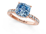 Rose gold Fancy Blue Cushion Cut Diamond Solitaire Ring with Round  Pavé Band and Four-Prong Setting_37