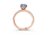 Rose gold Fancy Blue Cushion Cut Diamond Solitaire Ring with Round  Pavé Band and Four-Prong Setting_39