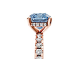 Rose gold Fancy Blue Cushion Cut Diamond Solitaire Ring with Round  Pavé Band and Four-Prong Setting_41