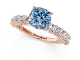 Rose gold Fancy Blue Cushion Cut Diamond Solitaire Ring with Shared Prong Pavé Band and Four-Prong Setting_59