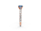Rose gold Fancy Blue Cushion Cut Diamond Solitaire Ring with Shared Prong Pavé Band and Four-Prong Setting_60