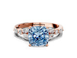 Rose gold Fancy Blue Cushion Cut Diamond Solitaire Ring with Side Stones and Four-Prong Setting_37