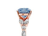 Rose gold Fancy Blue Cushion Cut Diamond Solitaire Ring with Side Stones and Four-Prong Setting_42