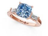 Rose gold Fancy Blue Cushion  Cut Diamond Solitaire Ring with Tapered Baguette Accents and Four-Prong Setting_46
