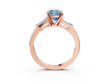Rose gold Fancy Blue Cushion  Cut Diamond Solitaire Ring with Tapered Baguette Accents and Four-Prong Setting_48