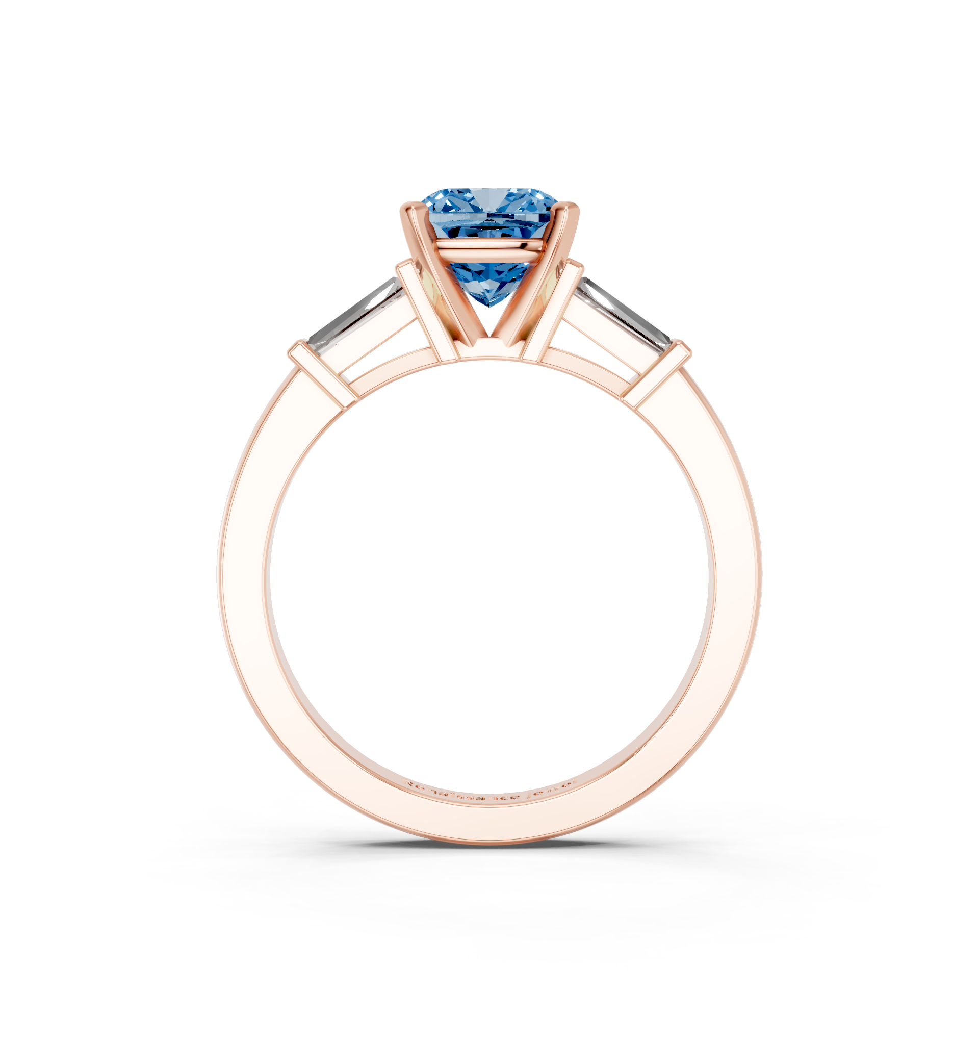 Rose gold Fancy Blue Cushion  Cut Diamond Solitaire Ring with Tapered Baguette Accents and Four-Prong Setting_5