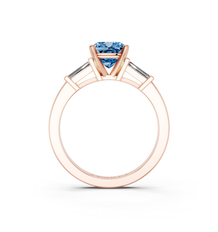 Rose gold Fancy Blue Cushion  Cut Diamond Solitaire Ring with Tapered Baguette Accents and Four-Prong Setting_5