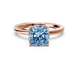 Rose gold Fancy Blue Cushion Cut Diamond Solitaire Ring with Thin Band and Prong Setting_12