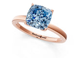 Rose gold Fancy Blue Cushion Cut Diamond Solitaire Ring with Thin Band and Prong Setting_13