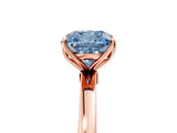 Rose gold Fancy Blue Cushion Cut Diamond Solitaire Ring with Thin Band and Prong Setting_17
