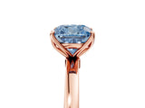 Rose gold Fancy Blue Cushion Cut Diamond Solitaire Ring with Thin Band and Prong Setting_29