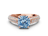Rose gold Fancy Blue Cushion Cut Diamond Solitaire Ring with Three-Row Pavé Band and Four-Prong Setting_38