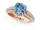 Rose gold Fancy Blue Cushion Cut Diamond Solitaire Ring with Three-Row Pavé Band and Four-Prong Setting_39