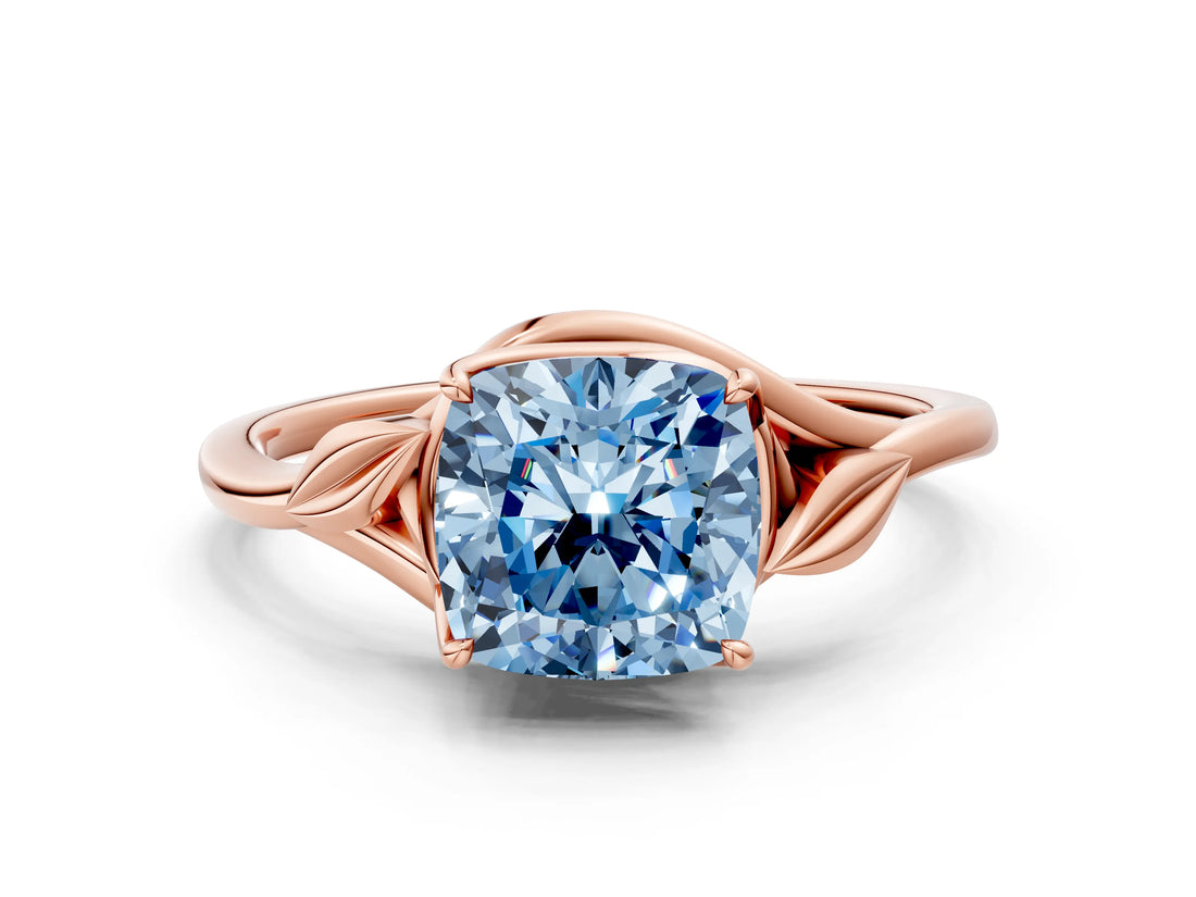 Rose gold Fancy Blue Cushion Cut Diamond Solitaire Ring with Twist Band and Four-Prong Setting_74