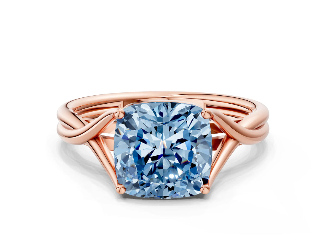 Rose gold Fancy Blue Cushion Cut Diamond Solitaire Twist Band Prong Setting Ring_71