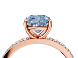 Rose gold Fancy Blue Cushion  Cut Diamond Solitaire with Pave Band and Four-Prong Setting 4