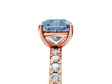 Rose gold Fancy Blue Cushion  Cut Diamond Solitaire with Pave Band and Four-Prong Setting 5