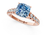 Rose gold Fancy Blue Cushion  Cut Diamond Solitaire with Pave Band and Four-Prong Setting_144