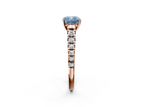 Rose gold Fancy Blue Cushion  Cut Diamond Solitaire with Pave Band and Four-Prong Setting_145