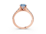 Rose gold Fancy Blue Cushion  Cut Diamond Solitaire with Pave Band and Four-Prong Setting_146