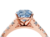 Rose gold Fancy Blue Cushion  Cut Diamond Solitaire with Pave Band and Four-Prong Setting_147