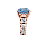 Rose gold Fancy Blue Cushion  Cut Diamond Solitaire with Pave Band and Four-Prong Setting_148