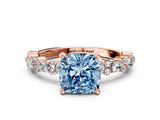 Rose gold Fancy Blue Cushion Cut Diamond Solitaire with Side Stones, Pave Band, Four-Prong Setting_90