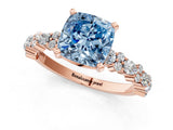 Rose gold Fancy Blue Cushion Cut Diamond Solitaire with Side Stones, Pave Band, Four-Prong Setting_91