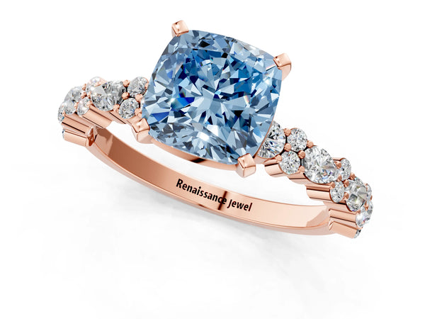 Rose Gold Cushion Cut Pear Side Stone Engagement Ring Setting for Fancy Blue Center