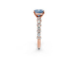 Rose gold Fancy Blue Cushion Cut Diamond Solitaire with Side Stones, Pave Band, Four-Prong Setting_92